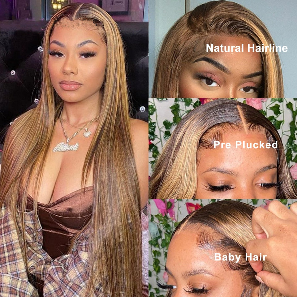 Straight Lace Front Hd Transparent Blonde Ombre Human Hair Wigs - Sullys Beauty 