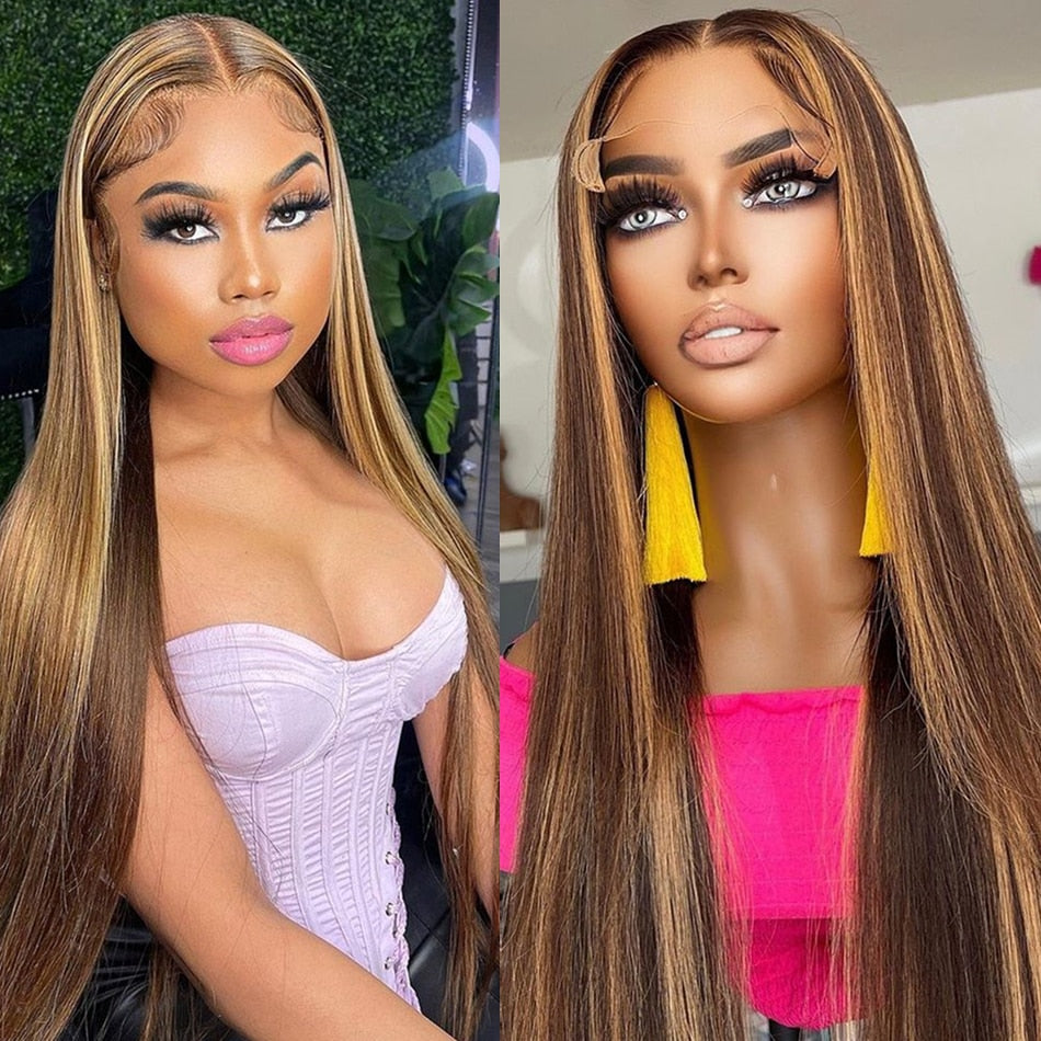 Straight Lace Front Hd Transparent Blonde Ombre Human Hair Wigs - Sullys Beauty 